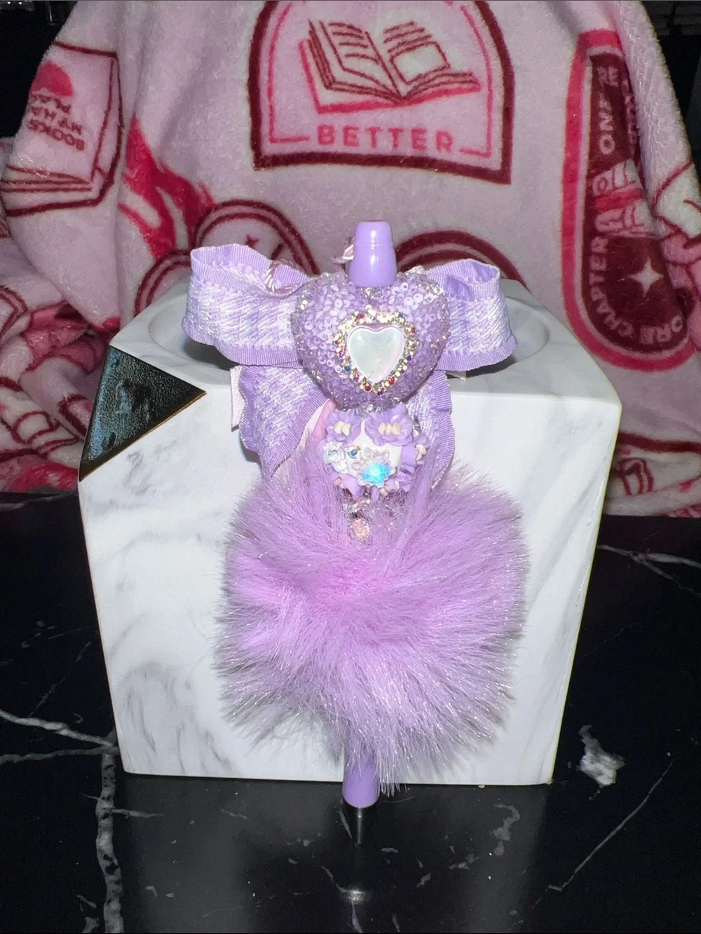 Lavender Heart Pom-Pom Decorative Pen